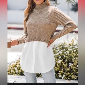 Latte Mock Neck Combo Sweater